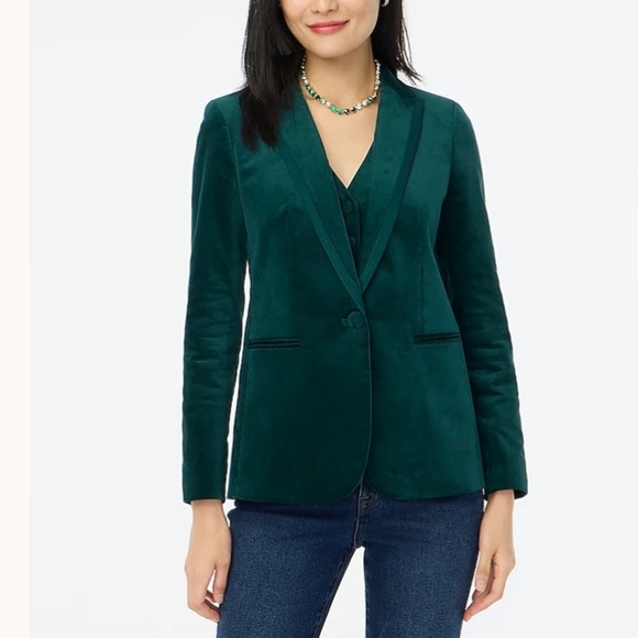 J crew factory velvet one-button blazer old forest green plus size 18 holiday - Picture 9 of 9